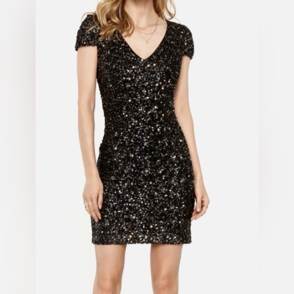 Heartloom Dresses & Skirts - NWT Heartloom Kaley Sequin Short Sleeve Bodycon Dress V Neck Black Size Small